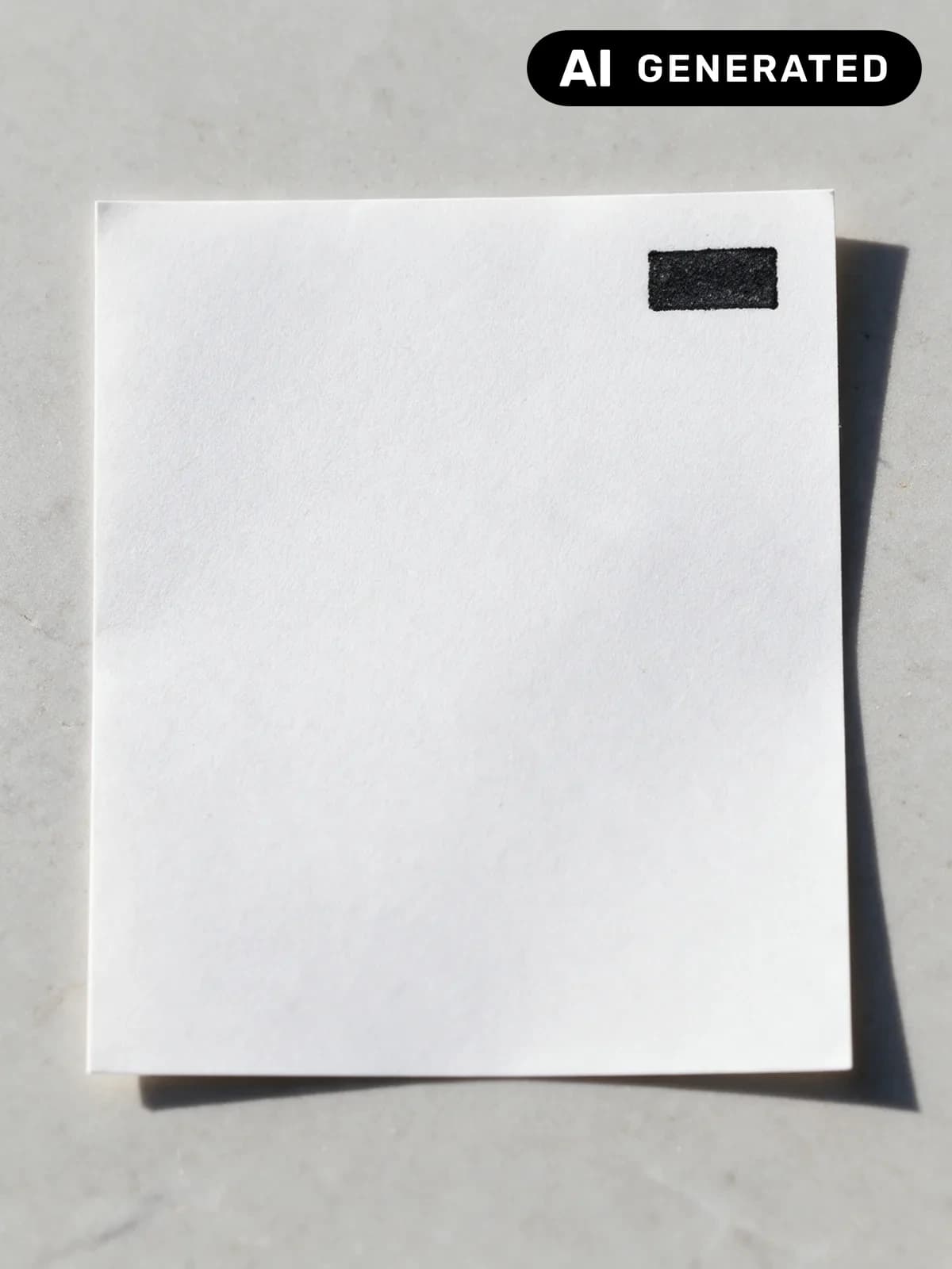 KI-erzeugtes Bild, gekennzeichnet: ein weißes Papierblatt auf hellem Stein, oben rechts ein kleiner schwarzer Stempelabdruck